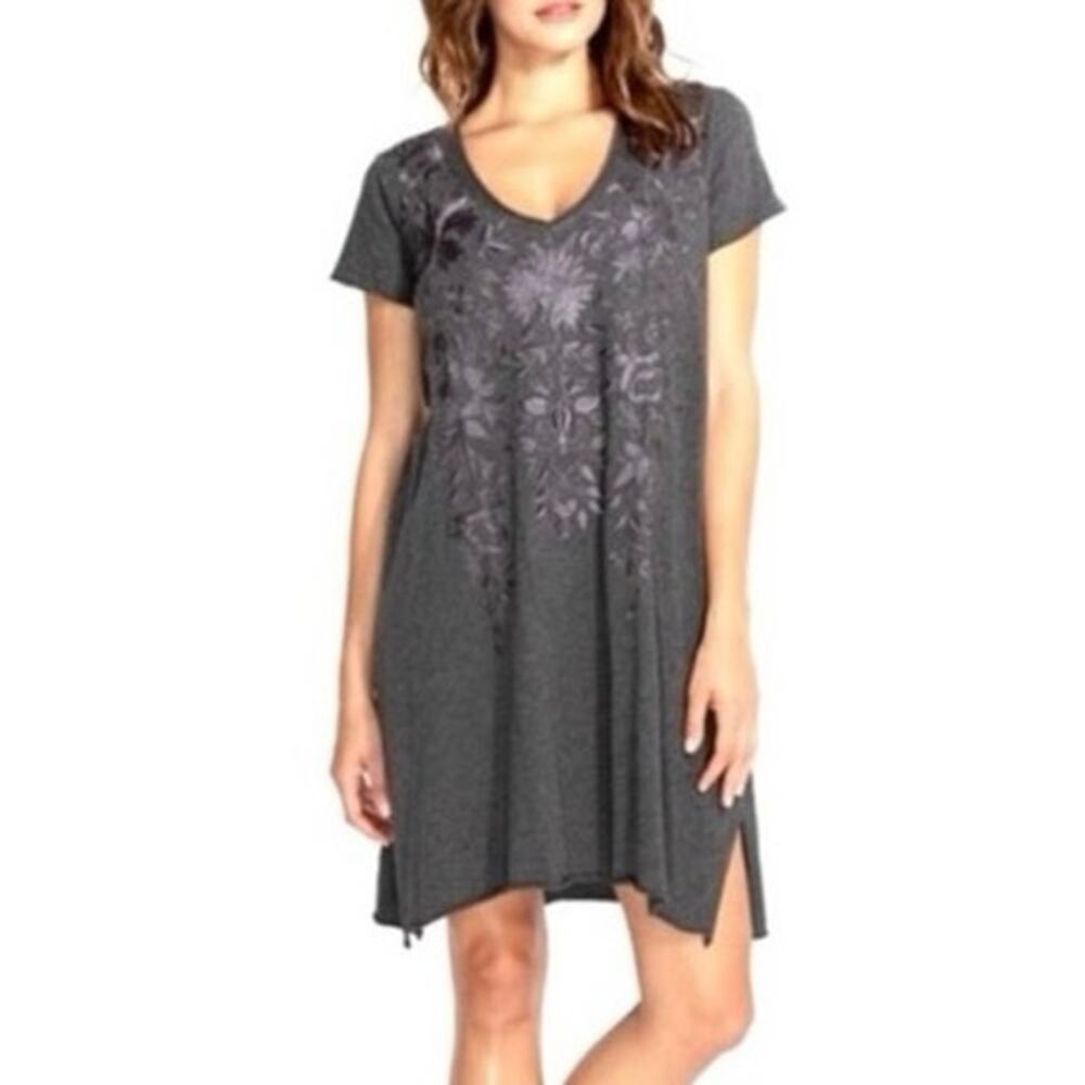 Womens Johnny Was Simona Tunic T-Shirt Dress Floral Embroidered Distressed
